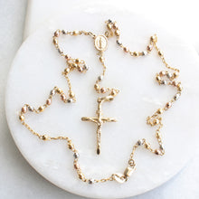 Load image into Gallery viewer, menkDUKE - 10k tricolor gold rosary necklace