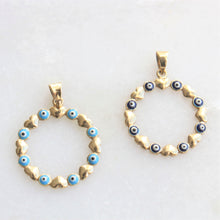 Load image into Gallery viewer, menkDUKE | 10k heart and evil eye circle pendant