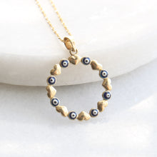Load image into Gallery viewer, menkDUKE | 10k heart and evil eye circle pendant