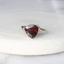 Load image into Gallery viewer, menkDUKE | 10k trilliant cut garnet ring