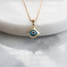 Load image into Gallery viewer, 10k yellow eye shaped evil eye charm with chain
