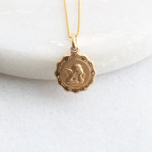Load image into Gallery viewer, small 10k gold cherub angel medallion pendant
