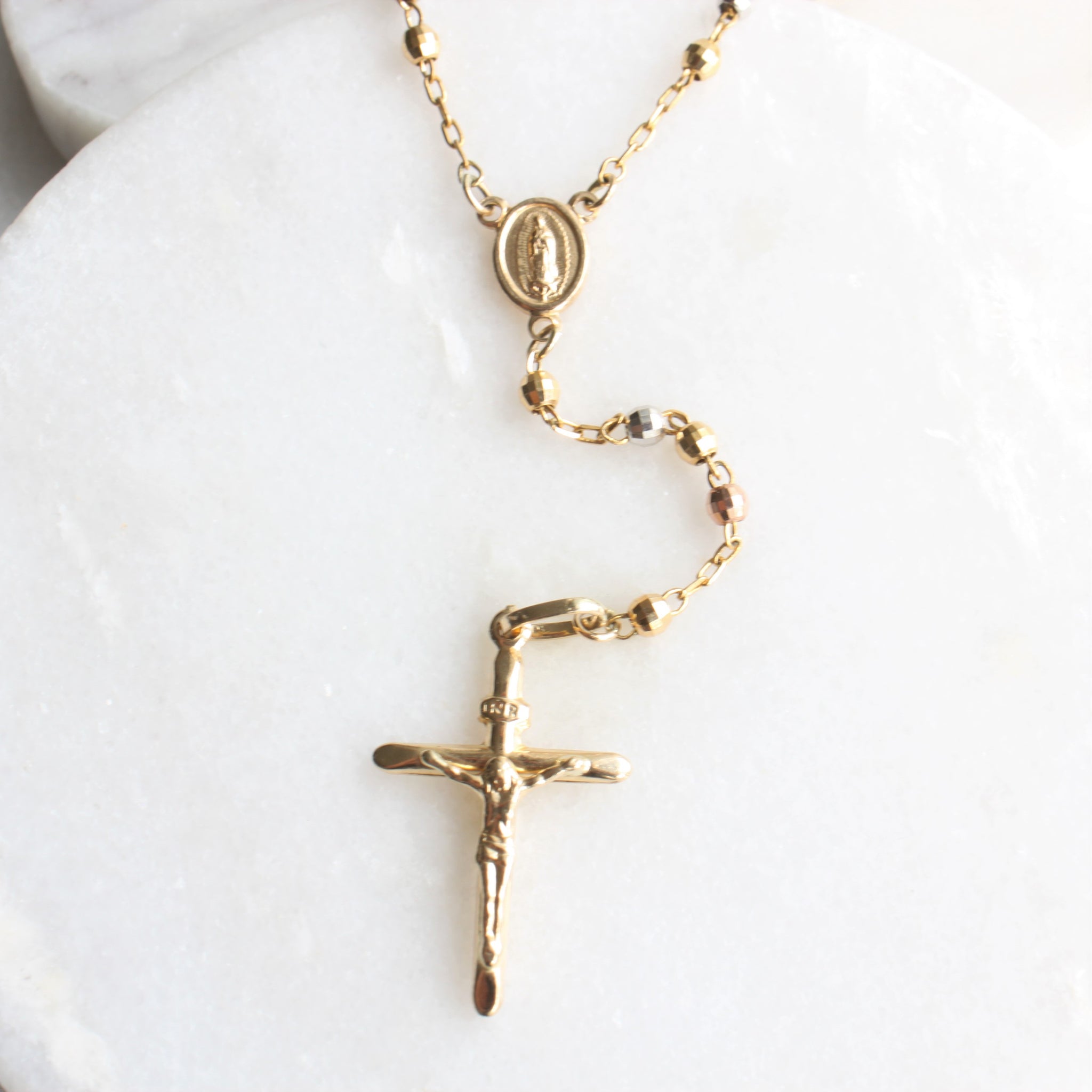 10K Solid Gold Rosary Cross Necklace – BERNA PECI JEWELRY