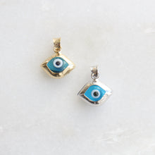 Load image into Gallery viewer, 10k yellow and white double sided eye shaped evil eye charm 
