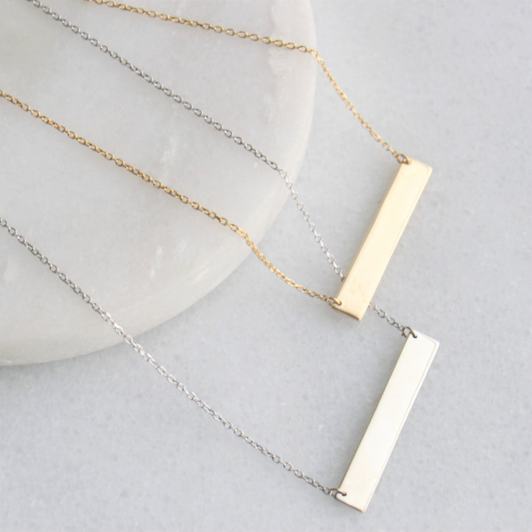 10k yellow or white gold bar necklace