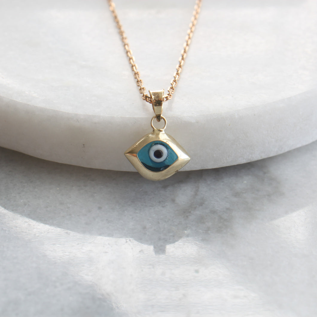 10k yellow eye shaped evil eye charm with chain
